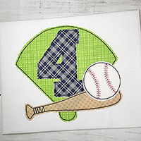 4th Birthday Baseball Machine Applique Design - Triple Stitch